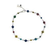 Load image into Gallery viewer, SA002(SP) Silver Plated Multi color evil eye Ankle Bracelet