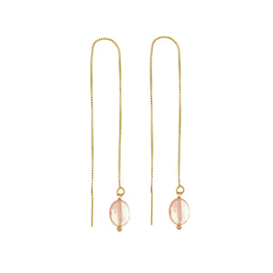 SE893CH 18K Gold Plated "Thread" Earrings with a Cherry Quartz drop