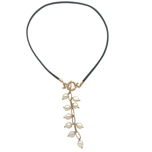 SN428FP Leather Necklace with a Fresh Water Pearl Pendent