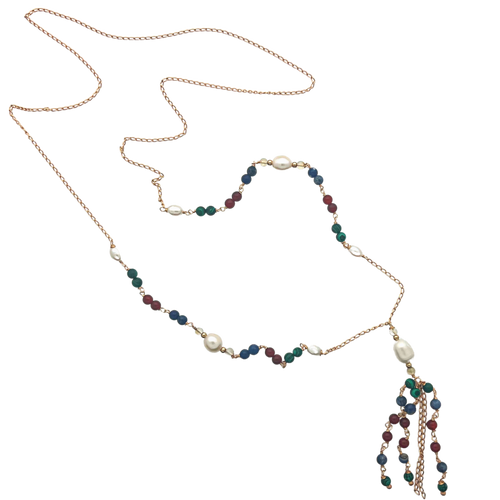 SN432A  Assorted Semi Precious Stones Necklace with Fresh Water Pearls