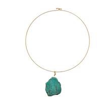 Load image into Gallery viewer, SN469 Slice of turquoise stone in a 18K Gold Plated choker