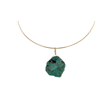 Load image into Gallery viewer, SN469 Slice of turquoise stone in a 18K Gold Plated choker