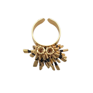 SR115BL  18K Gold Plated ring with leather accents