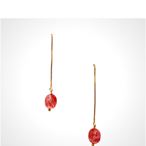 SE893CH 18K Gold Plated "Thread" Earrings with a Cherry Quartz drop