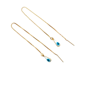 SE893evil 18K Gold Plated "Thread" Earrings with a Evil Eye Drop