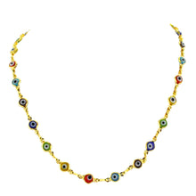Load image into Gallery viewer, SN222MT Gold Plated Necklace with Multicolored Evil Eye Beads
