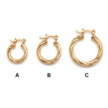 Load image into Gallery viewer, SE1036 3mm Braided 18K Gold Plated Hoops