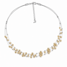 Load image into Gallery viewer, SN501RG Rhodium and Gold Plated handwoven Necklace with gold balls