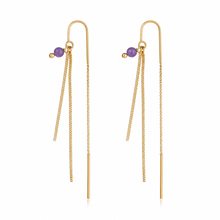 Load image into Gallery viewer, SE1019 18K Gold Plated Thread Earrings with 4mm Stones