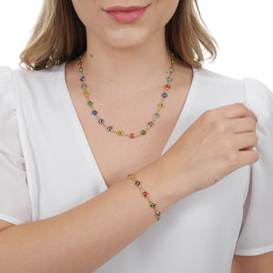 SN222MT Gold Plated Necklace with Multicolored Evil Eye Beads