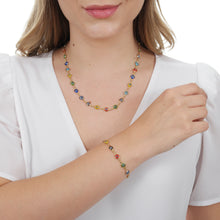 Load image into Gallery viewer, SB165MT 18k Gold Plated Bracelet with Mixed Evil Eyes