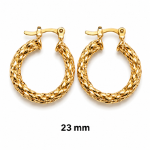 Load image into Gallery viewer, SE1035 4mm Twisted Rope 18K Gold Plated Hoops