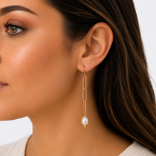 Load image into Gallery viewer, SE1066 18K Gold Plated paperclip chain with Freshwater pearl