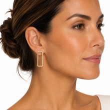 Load image into Gallery viewer, SE1046 Double open frame rectangular shape 18K Gold Plated Earrings