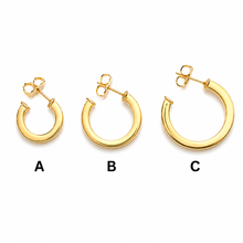 Load image into Gallery viewer, SE1028 "square tube" 18K Gold Plated Hoops