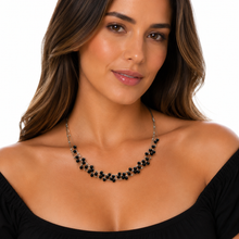 Load image into Gallery viewer, SN501RON Rhodium Plated handwoven Necklace with Onyx Stones