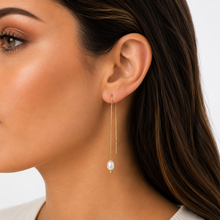 Load image into Gallery viewer, SE1065 18K Gold Plated Thread Earrings with a freshwater Pearl
