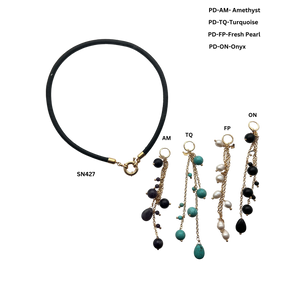 SN427TQ Leather Necklace with a Turquoise Pendent