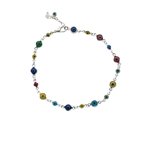 SA002(SP) Silver Plated Multi color evil eye Ankle Bracelet