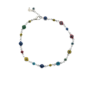 SA002(SP) Silver Plated Multi color evil eye Ankle Bracelet