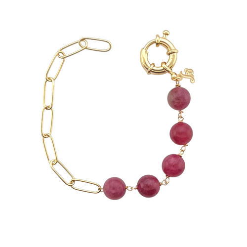 SB252WM 18K Gold Plated Bracelet with Watermelon Tourmaline stones