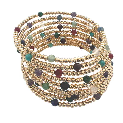 SB261 18K Gold Plated Spiral Bracelet with semi-precious Stones