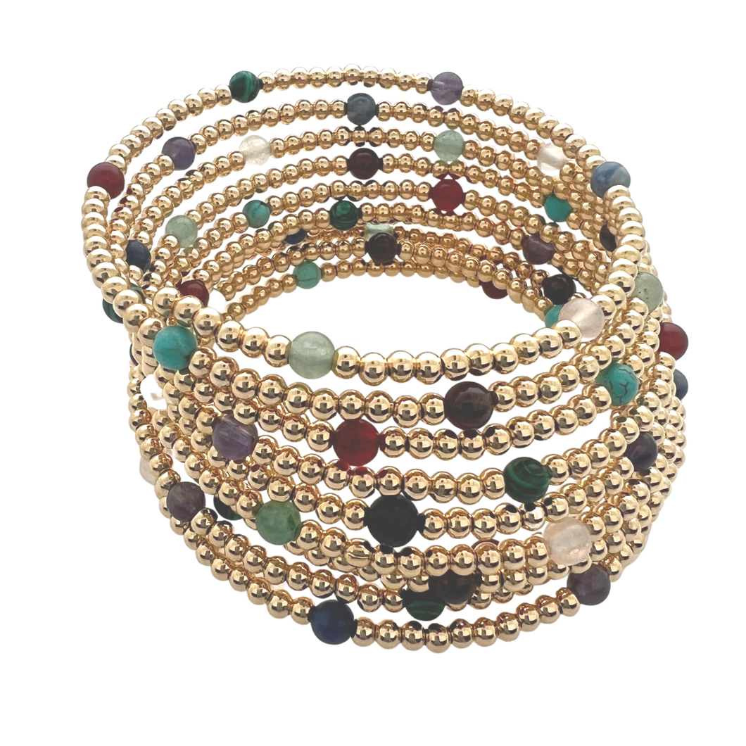 SB261 18K Gold Plated Spiral Bracelet with semi-precious Stones