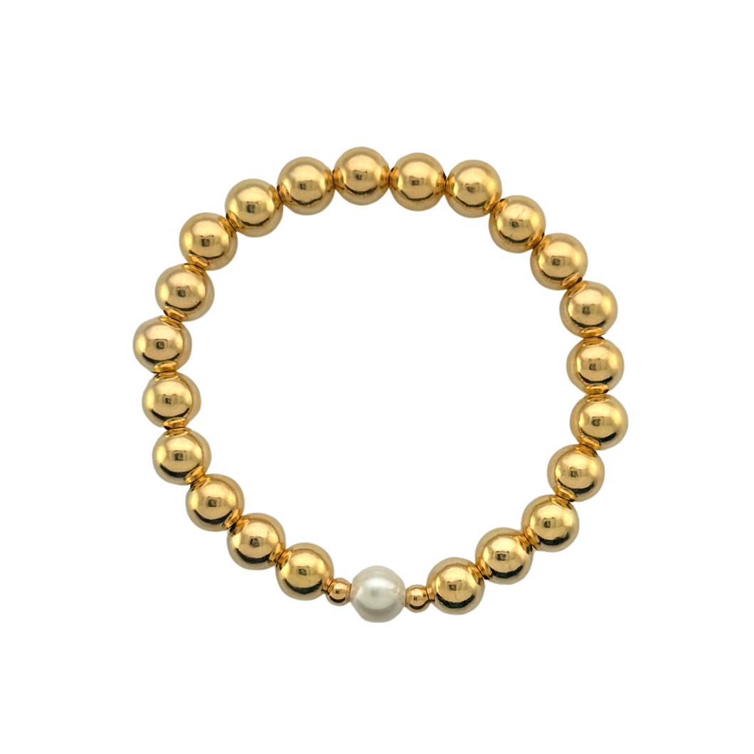 SB269 Fresh Water Pearl with 8mm 18K Gold Plated balls Bracelet