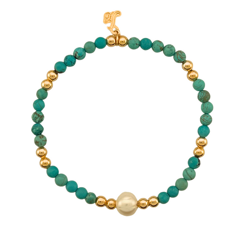 SB276TQ Fresh water Pearl with Turquoise stones and 18K Gold Plated balls