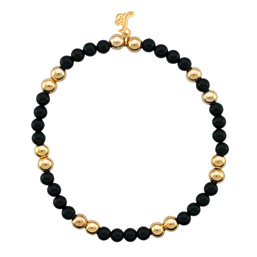 SB278ON Onyx with 18K Gold Plated balls Bracelet