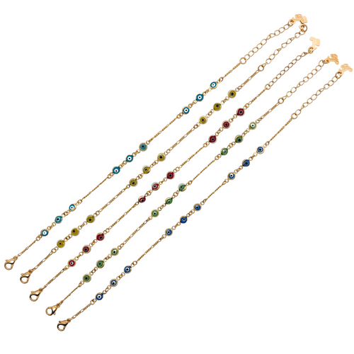 SB285TQ 18K Gold Bracelet with tiny turquoise evil eyes