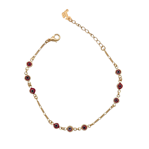 SB285RED 18K Gold Plated Bracelet with tiny little red evil eyes