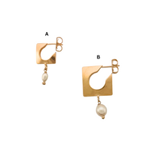 Load image into Gallery viewer, SE1008A &quot;Square&quot; 18K Gold Plated Earring with 5mm fresh water pearl