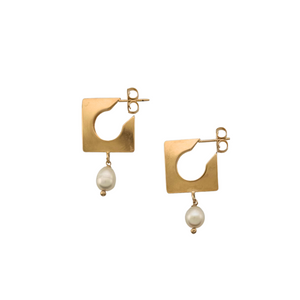 SE1008B "Square" 18K Gold Plated Earrings with 7mm Pearl