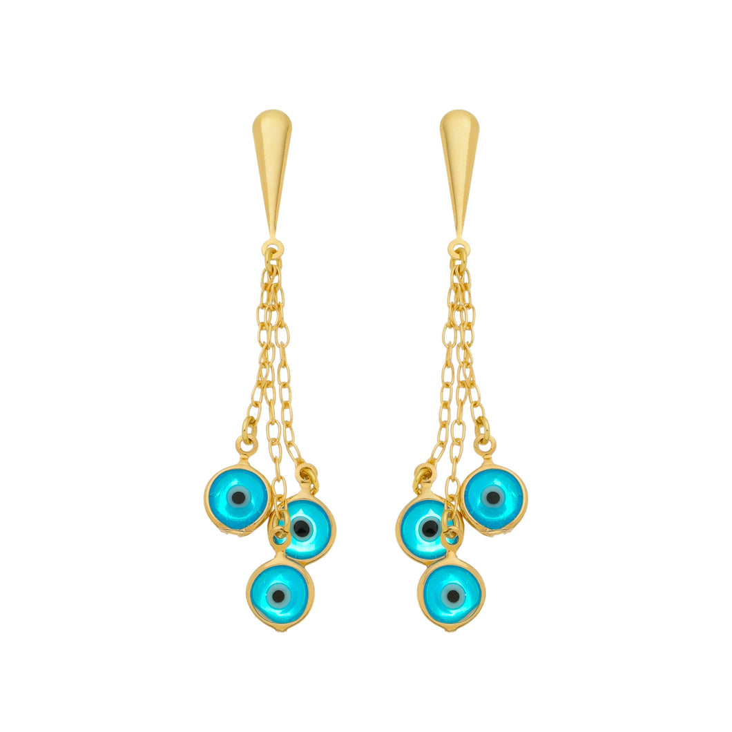 SE585BLU Evil Eye 18K Gold Plated Earrings