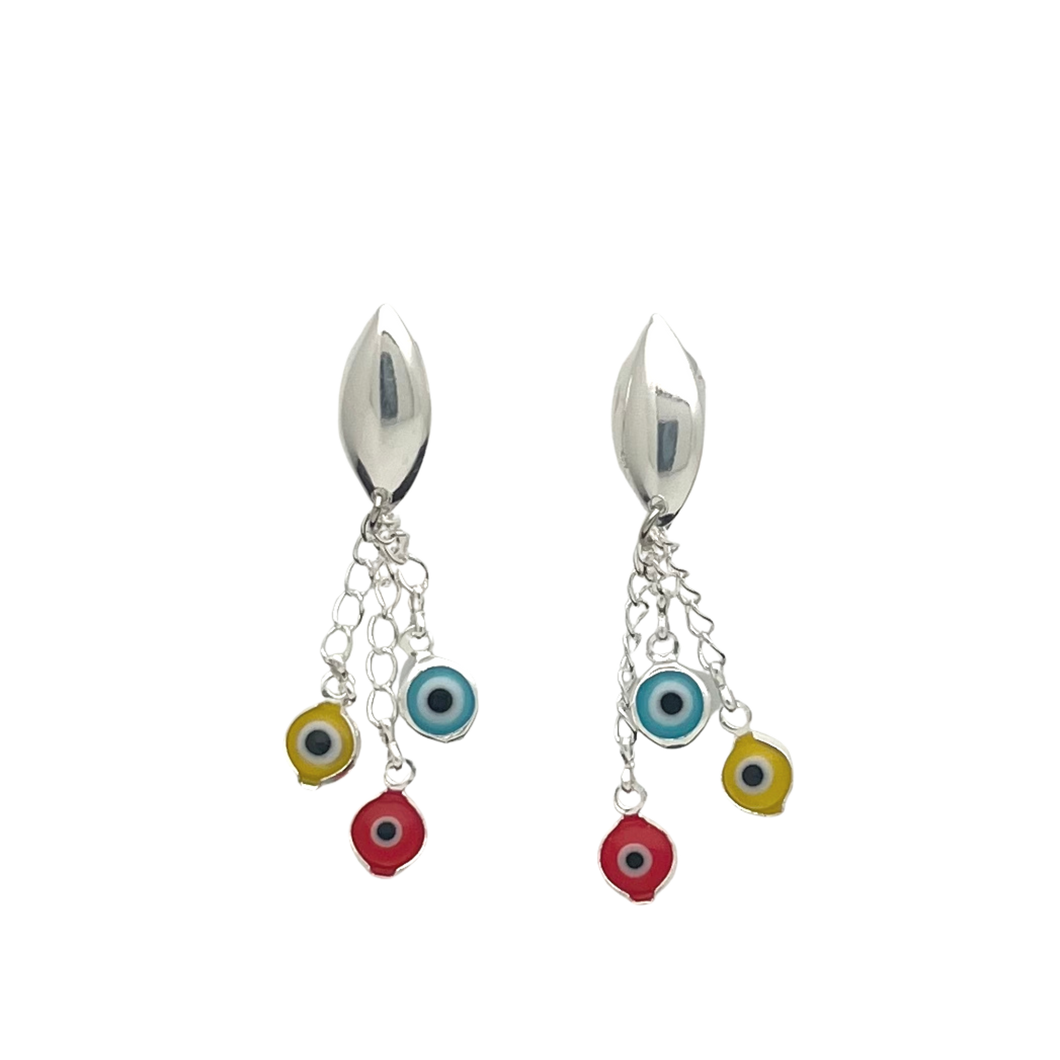 SE585(SP) MT- Silver plated multi color Evil Eye Earrings