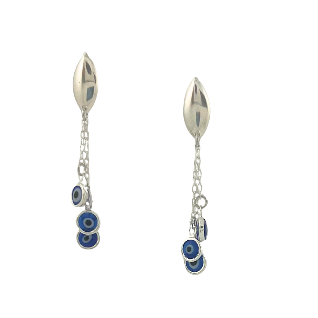 SE585(SP) NB Silver plated Earrings with navy blue evil eyes