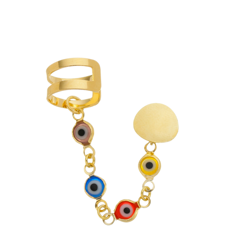 SE810 18K Gold Plated Ear Cuff and Earring with evil eyes