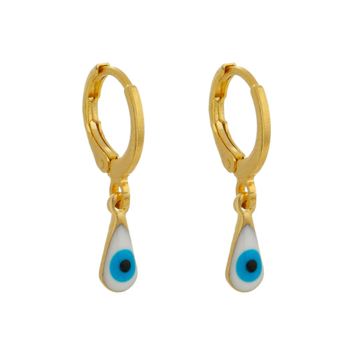 SE811B 18K Gold Plated Earring with a tear drop evil eye