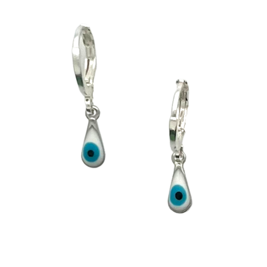 SE811B(SP) Silver Plated Tear Drop Evil Eye Earrings