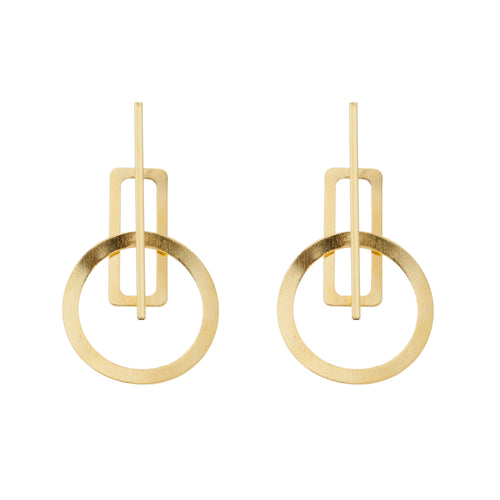 SE877 Shinny and Brushed 18K Gold Plated Earrings