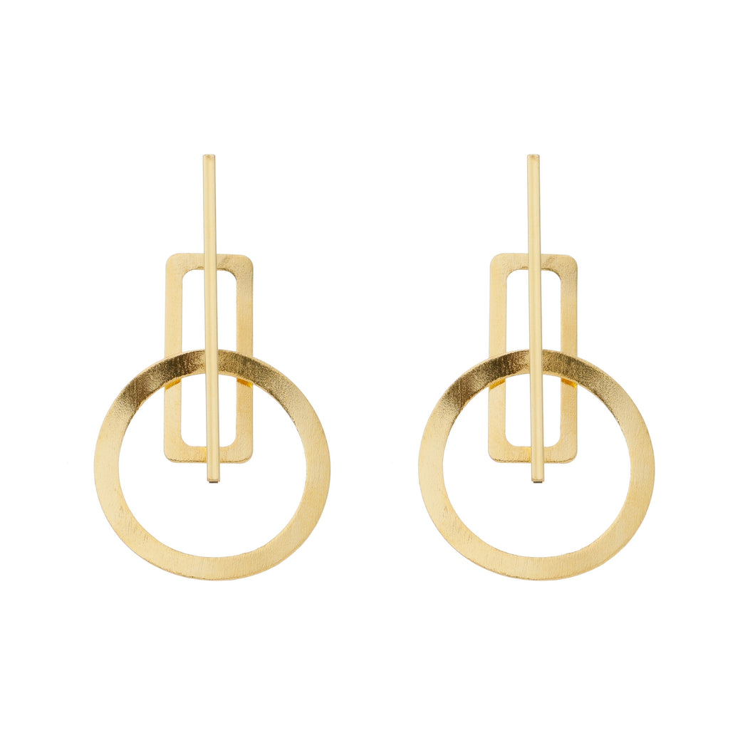 SE877 Shinny and Brushed 18K Gold Plated Earrings