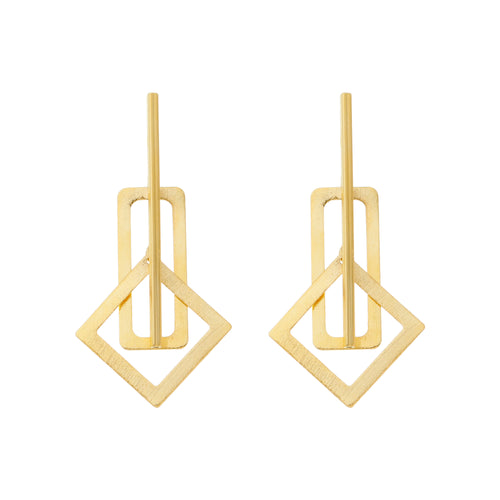 SE878 Brushed Geometric 18K Gold Plated Earring