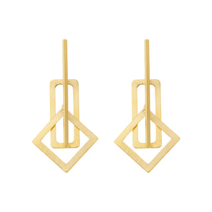 SE878 Brushed Geometric 18K Gold Plated Earring