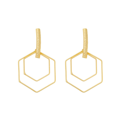 SE879 18K Gold Plated Double Hexagon Earrings