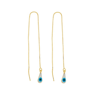 SE893evil 18K Gold Plated "Thread" Earrings with a Evil Eye Drop