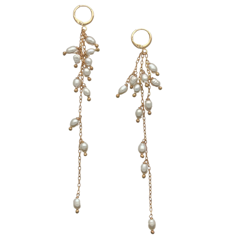 SE894FP 18K Gold Plated Chain with Fresh Water Pearls Earrings