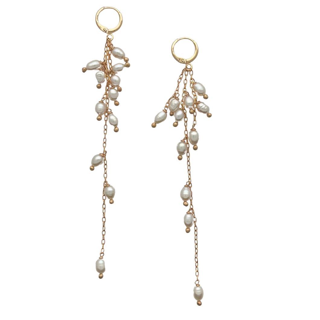 SE894FP 18K Gold Plated Chain with Fresh Water Pearls Earrings