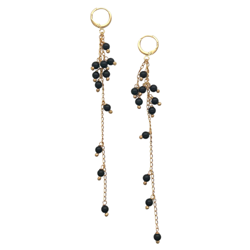 SE894ON 18K Gold Plated Chain with Onyx Earrings