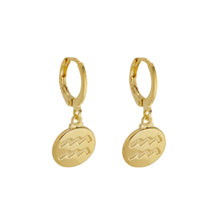 Load image into Gallery viewer, SE900A &quot;Aquarius Zodiac&quot; 18K Gold Plated Huggie Hoop Earrings